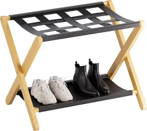 Luggage Rack, Folding Suitcase Stand for Guest Room,  Luggage Holder with Storage Shelf for Hotel Bedroom,