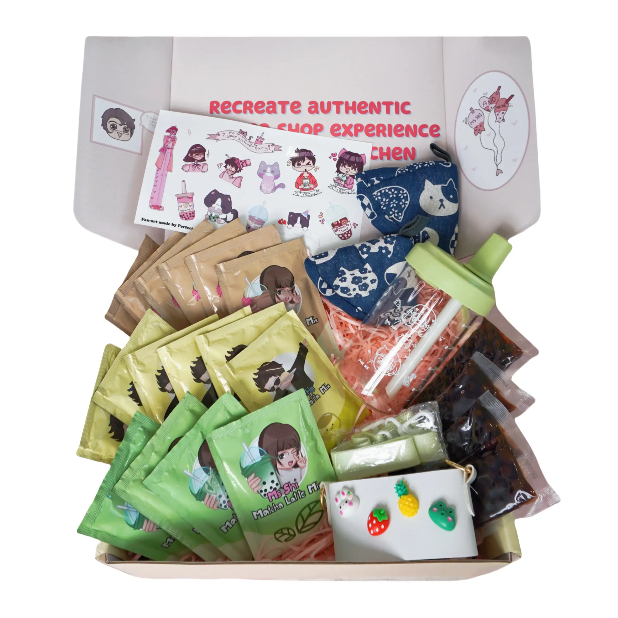 SHE Boba Tea DIY Box:10 Servings + 1 FREE Reusable Glass Bottle (6 black tea, 4 matcha, 6 Panna Cotta, 4 instant boba) - Birthday Gift boba tea Drink