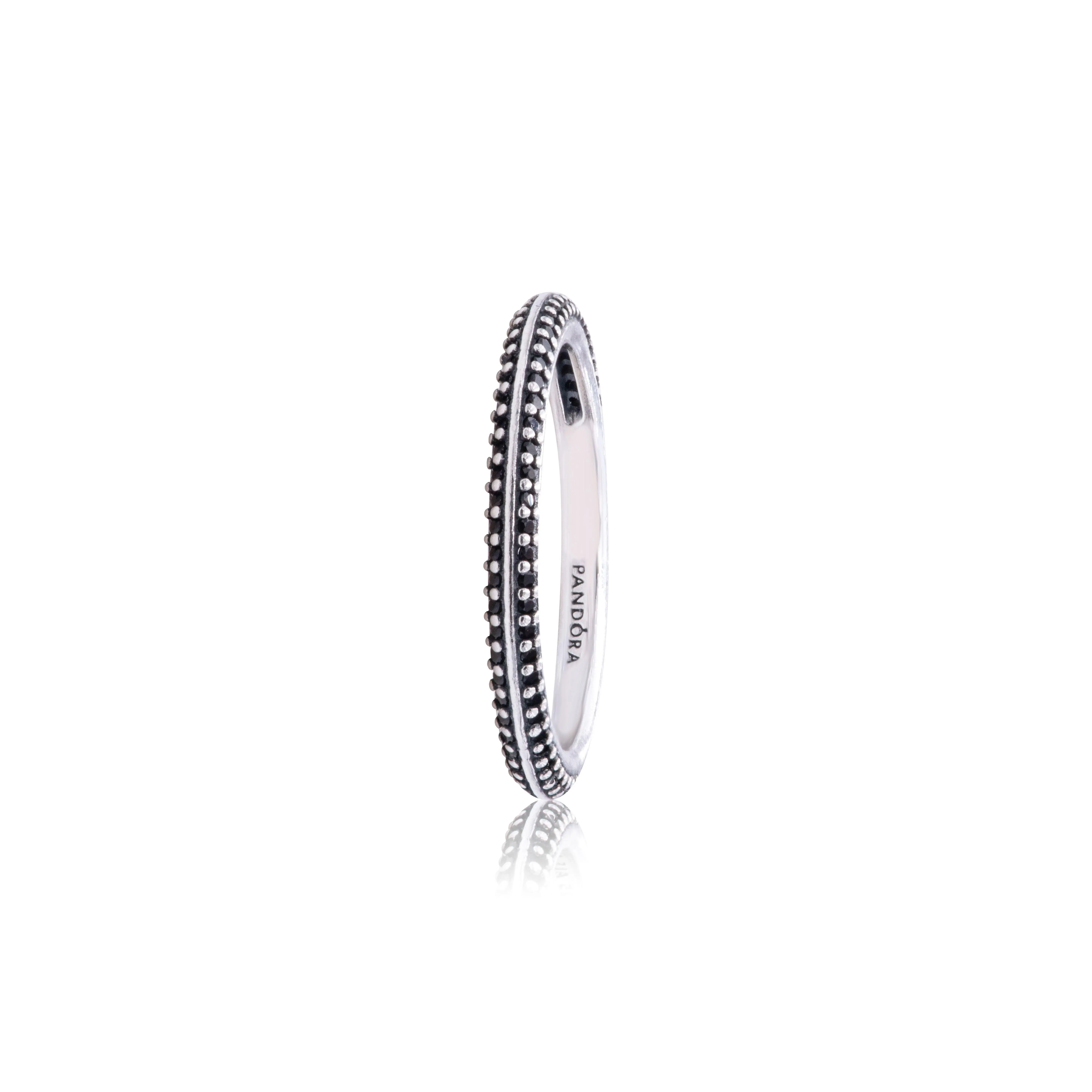 PANDORA ME Women's Pavé Stacking Ring, Sterling Silver with Black Crystals, Styleable for Personalization & Mini Dangles