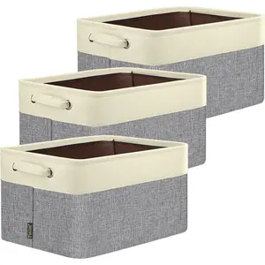 3 Pack Fabric Closet Storage Bins for Shelves, Linen Closet Organizers and Storage, Decorative Organizing Baskets for Clothes, Shelf, Home, Office (Grey, 15"x11"x9.5")