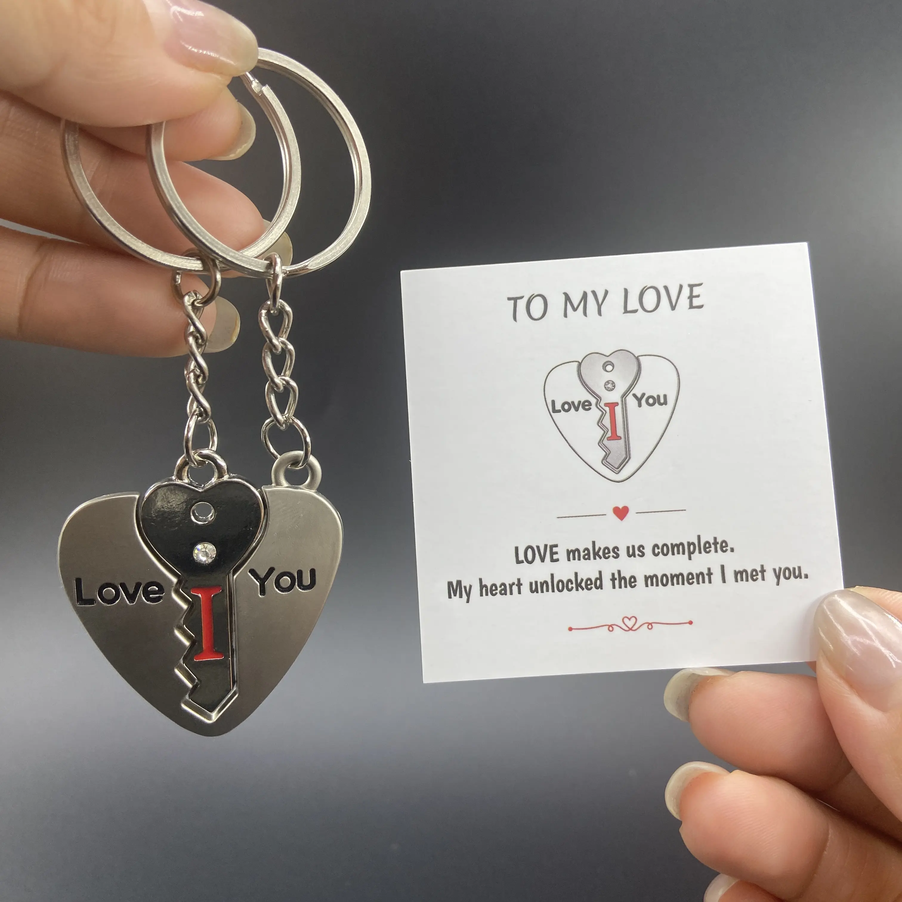 GODISS Couple Matching Heart Keychain Set – I Love You Puzzle Key & Lock Design for Him & Her, Romantic Anniversary Valentine Gift for Boyfriend & Girlfriend, Husband & Wife