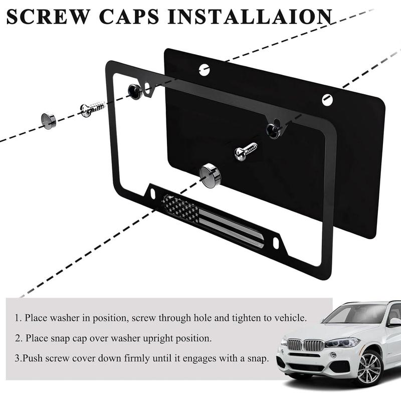 2 count Flag License Plate Frame, Flag Patriotic Stainless Steel Auto Plate Cover, Rust-Proof License Plate Holder, Universal Accessories (Black) 2 count Flag License Plate Frame, Flag Patriotic Stainless Steel Auto Plate Cover, Rust-Proof License Plate Holder, Universal Accessories (Black)