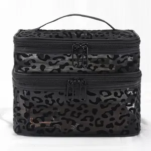 Large Capacity Leopard Print Makeup Bag - Portable and Durable Nylon Makeup Storage Bag, 2/3 Layer Storage, Odorless, Suitable for Daily Travel Use