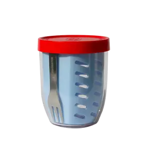 Keeper Pot RED&PASTEL BLUE I Built-in Strainer & Stainless Fork | BPA-Free ESSTEN Material, Leakproof Stackable Salad & Fruit Container, Dishwasher Safe Freshness Lock Design, 20 oz / 600mL