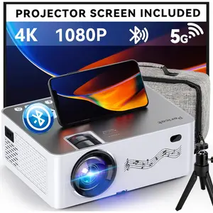 1080P Projector with WIFI and ,  4K Supported 230 ANSI Outdoor Movie Projector with 100" Screen, Tripod & Carry Bag, Compatible with iOS/Android/PC/TV Stick/HDMI/USB/VGA