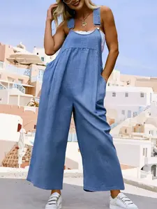 Plus Size Women's One-Piece Pants, Summer Loose Fit Casual Solid Romper, Comfortable and Stylish, Perfect for Daily Wear