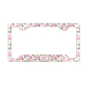 Pink Hydrangea License Plate Frame, Personalized Monogram Car Decor