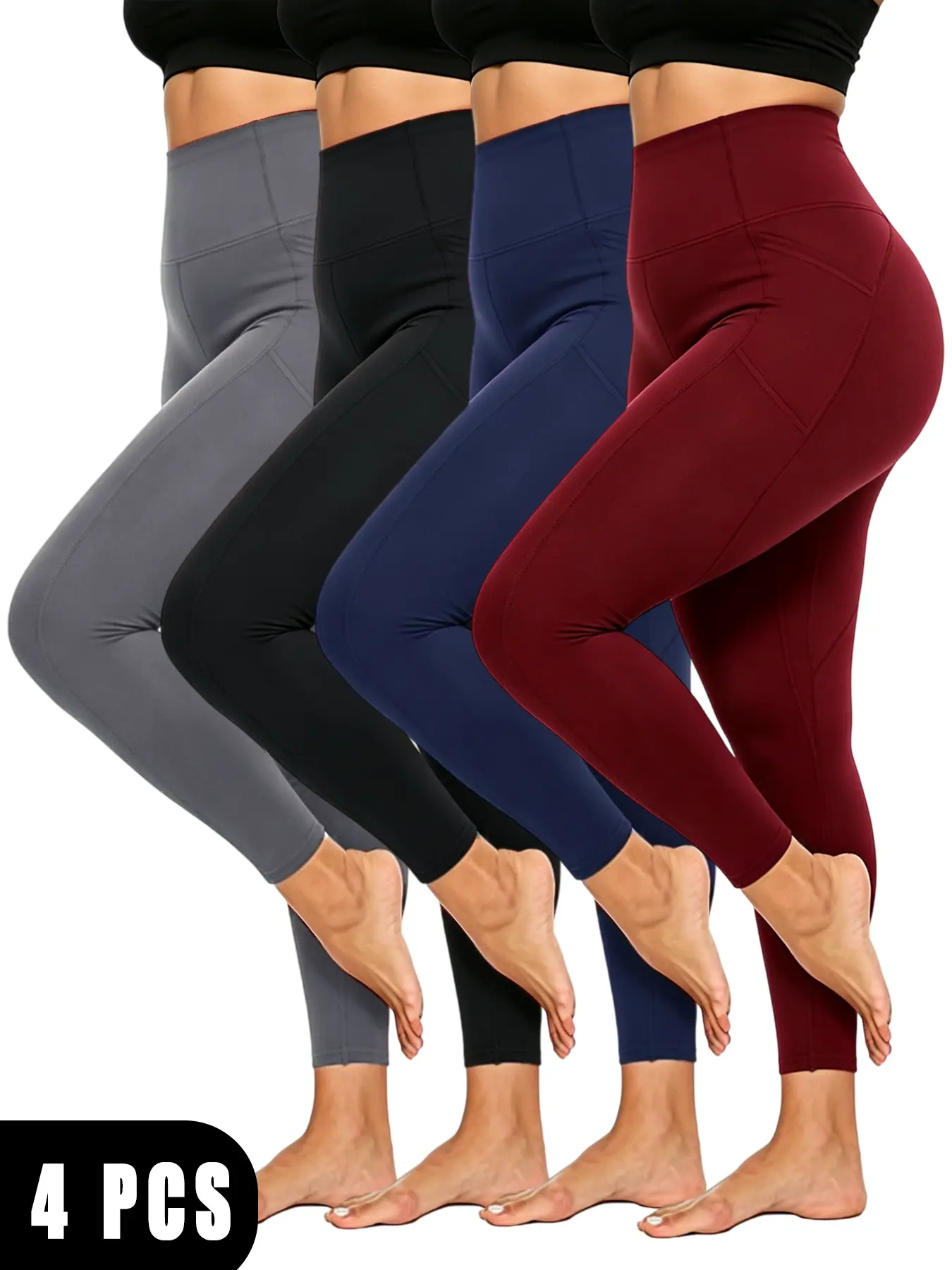 Women’s high-waisted plus-size yoga leggings—casual and comfortable, highly stretchy and breathable, with side pockets for a soft, secure fit. Suitable for sports, yoga, and fitness in spring, summer, and autumn.