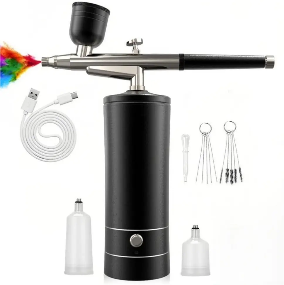 Airbrush Kit Air Brush Kit With Air Compressor Nail Charms Wireless Air Brush for Barber, Nail Art, Makeup, Model Painting