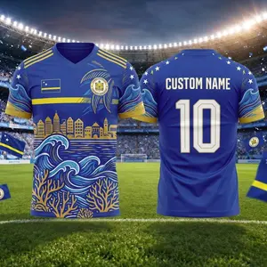 Curacao Soccer Jersey Custom Name Number Shirt, Personalized Football Fan Gift, Blue Gold Curacao Team Jersey
