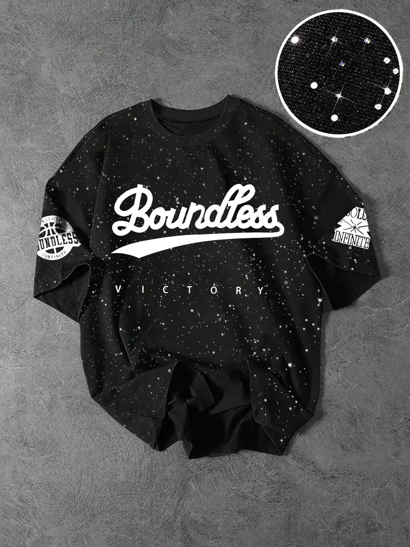 Men's American Style Short Sleeve Graphic T-Shirt, Boundless Print, Silver Color Shiny Fabric, Casual Fitted Fashion Streetwear Tee for Spring & Fall