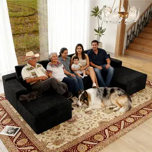 132"Oversized U-shaped cloudcouch Flannel module combination sofa, sponge boneless sofa，o Assembly Required, Big ComfyCouches Set with Fluffy Memory Foam