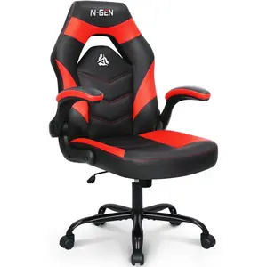NEO CHAIR N-Gen Comfortable Flip-Up Armrest Computer Gaming Chair with Swivel Wheels Adjustable, Red NEO CHAIR INC.