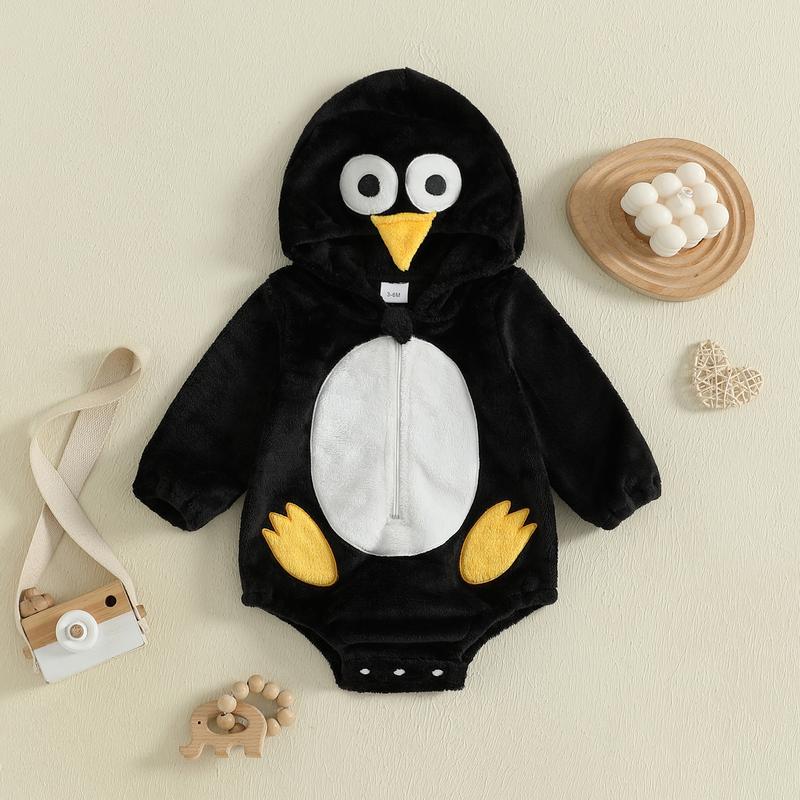 Baby Costume Romper with Stockings 2 Pcs Set Cute Zip Up Hooded Cow/Penguin/Monster Costume for Fall & Halloween