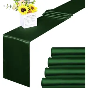 4 Pack Satin Table Runner 12 x 108Inch Long Bright Silk and Smooth Fabric Party Table Runner for Wedding Banquet Party Decoration- Forest Green