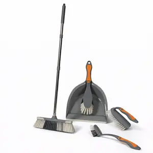 5-in-1 Lightweight Household Cleaning Supplies Set - Extendable Long-Handle Broom, Dustpan, Brush Kit with Stainless Steel-Plastic Durable Build for Home Multi-Purpose Use (Ideal for Kitchens, Bedrooms)