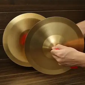 [copper Drums] Copper Alloy Pair of 15cm/19cm Percussion Instruments, Handles, Polished Brass Finish, Includes Carrying Case