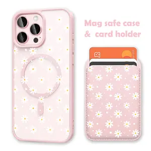Classic Daisy White Clear MagSafe Compatible Phone Case & Card Holder Wallet Magnetic Shockproof Cover for iPhone 17 /16 Pro Max Cases for Samsung S25 Black