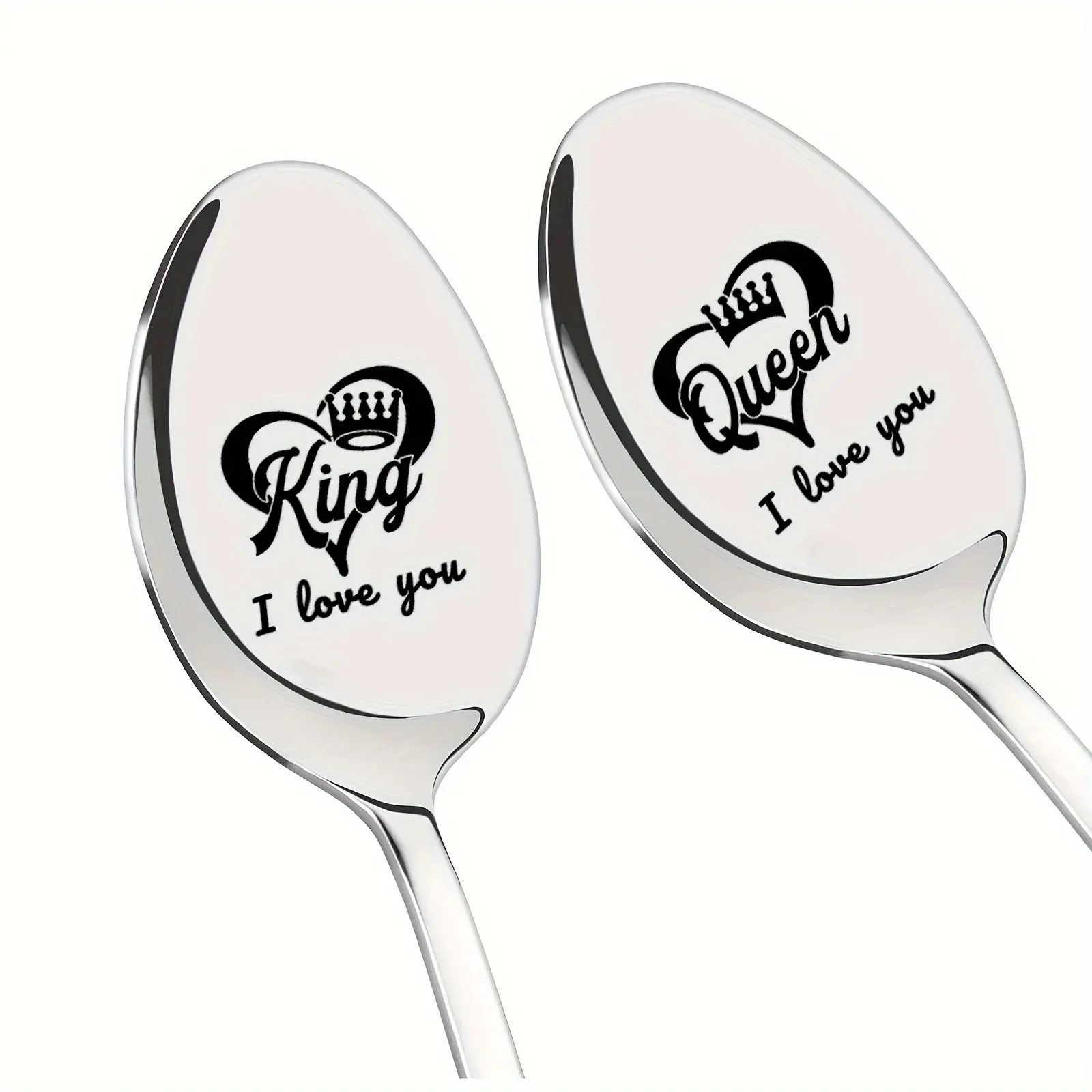Stainless Steel Spoon Laser Engraved Long Handle, Unique Gift for Valentine's Day Anniversary Birthday Christmas, Matching King Queen Design