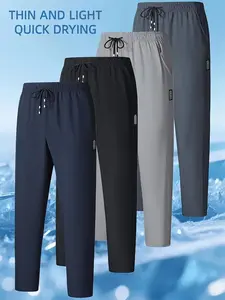 4 Pcs Men's Lightweight Straight Leg Pants, Breathable, Casual & Business Casual, Dark, Light, Blue, All Seasons