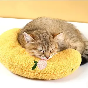 Ultra Soft Fluffy Half Donut Calming Cuddler Pillow for Cats Puppies Joint Relief Sleep Improvement Machine Washable Yellow