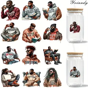 12Pcs/Set Read about Black Men DIY Glass Jar Packaging Stickers UV DTF High Self-Adhesive Transfer Paper Is Suitable For Decorating Cups And Bottles