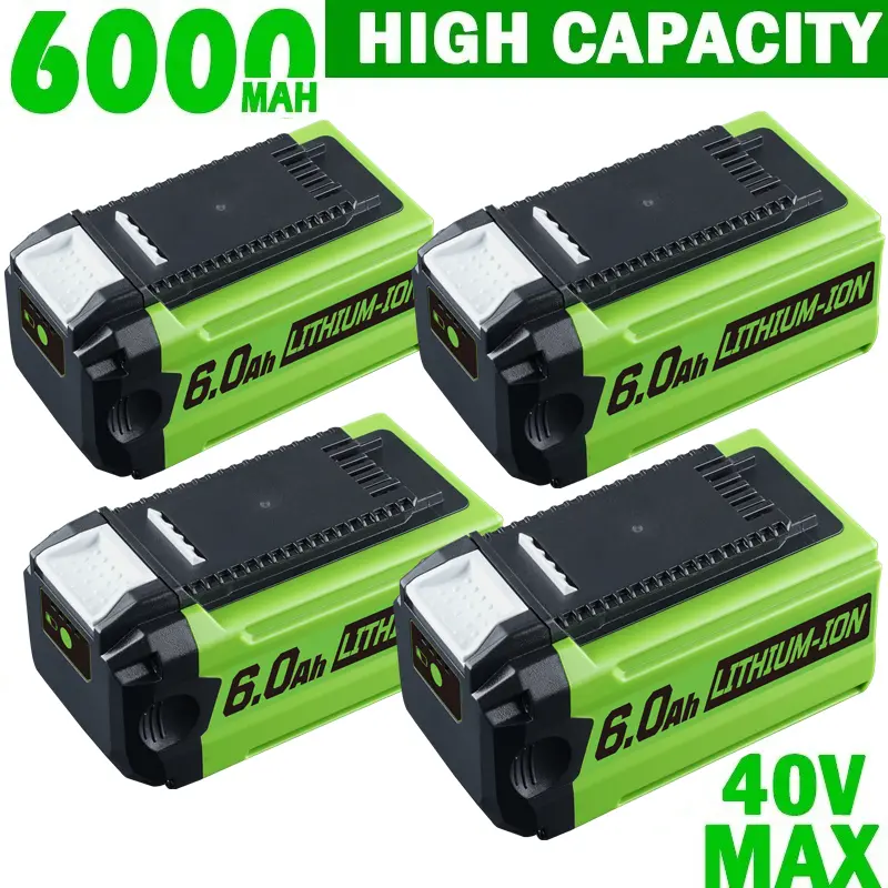 High Capacity 40V 6.0Ah Replacement Lithium-Ion Battery for GreenWorks G-MAX Power Tools - 4, 2, or 1 Pack, Compatible with Models 29462,29472,29252,20202,22262,25312,25322,20642,22272,27062, Batteries