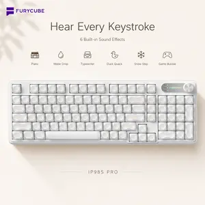 FURYCUBE IP98S Pro Transparent RGB Keyboard 98 Keys | Tri-Mode Wireless(BT/2.4G/USB-C) Mechanical Feel | Media Knob | 6 Sound Effects | Silent Gaming & Office Keyboard | Summerwins gift