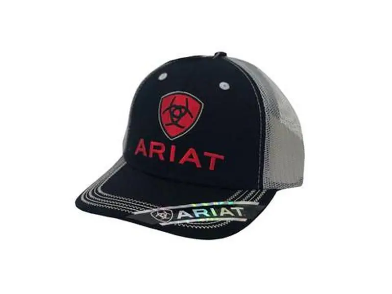 Ariat Unisex Black with Red Logo Mesh Back Snapback Hats Ariat Unisex Black with Red Logo Mesh Back Snapback Hats
