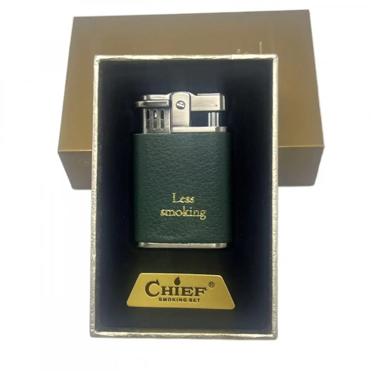 Vintage Windproof Petrol Lighter, Semi-Automatic Metal Wick Igniter, Hand-Sewn Black Green Leather Gift Box Set, Premium EDC Birthday Holiday Gift For Men (Fluid Not Included), Black Leather + Gift Box + Accessories, Compact