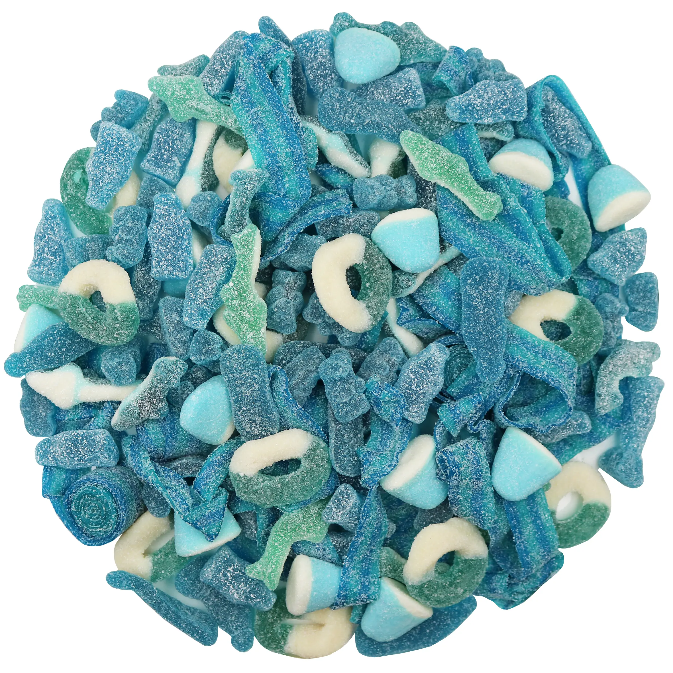 BLUE MIX SOUR GUMMIES 2 LB BAGBears, Belts, Rings, Twists, Bottles, Sharks, Gummy Drops, Twists, Slices, Laces, Piglets Sweet Snack Sugar Candy Chewy Tangy