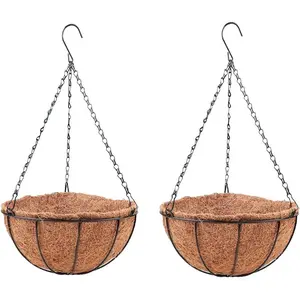 Hanging Basket for Plants Outdoor, 2 Counts 10 Inch Hanging Planter with Coconut Liner, Round Hanging Basket for Flowers Vegetables