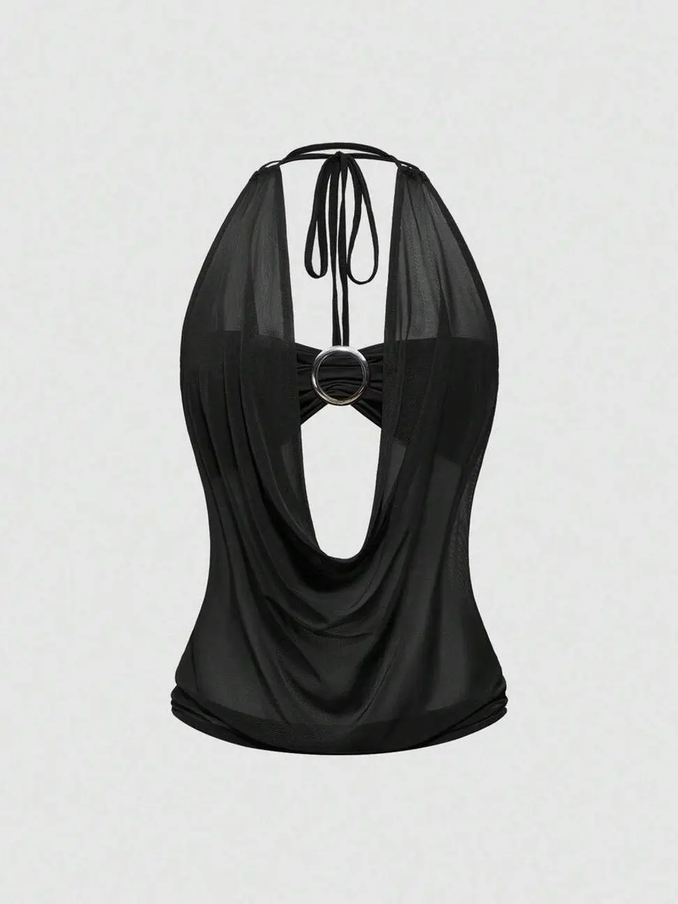 Women's Draped Halter Tank Top Mesh Backless Sleeveless Blouse for Party Evening Wear
