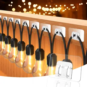 25/50 pcs Adhesive Cable & Light Hooks for home — Clear Double-Hook Clips for Desk Wire Management, Wall Organization, Hanging LED String Lights, Power Cords & Accessories
