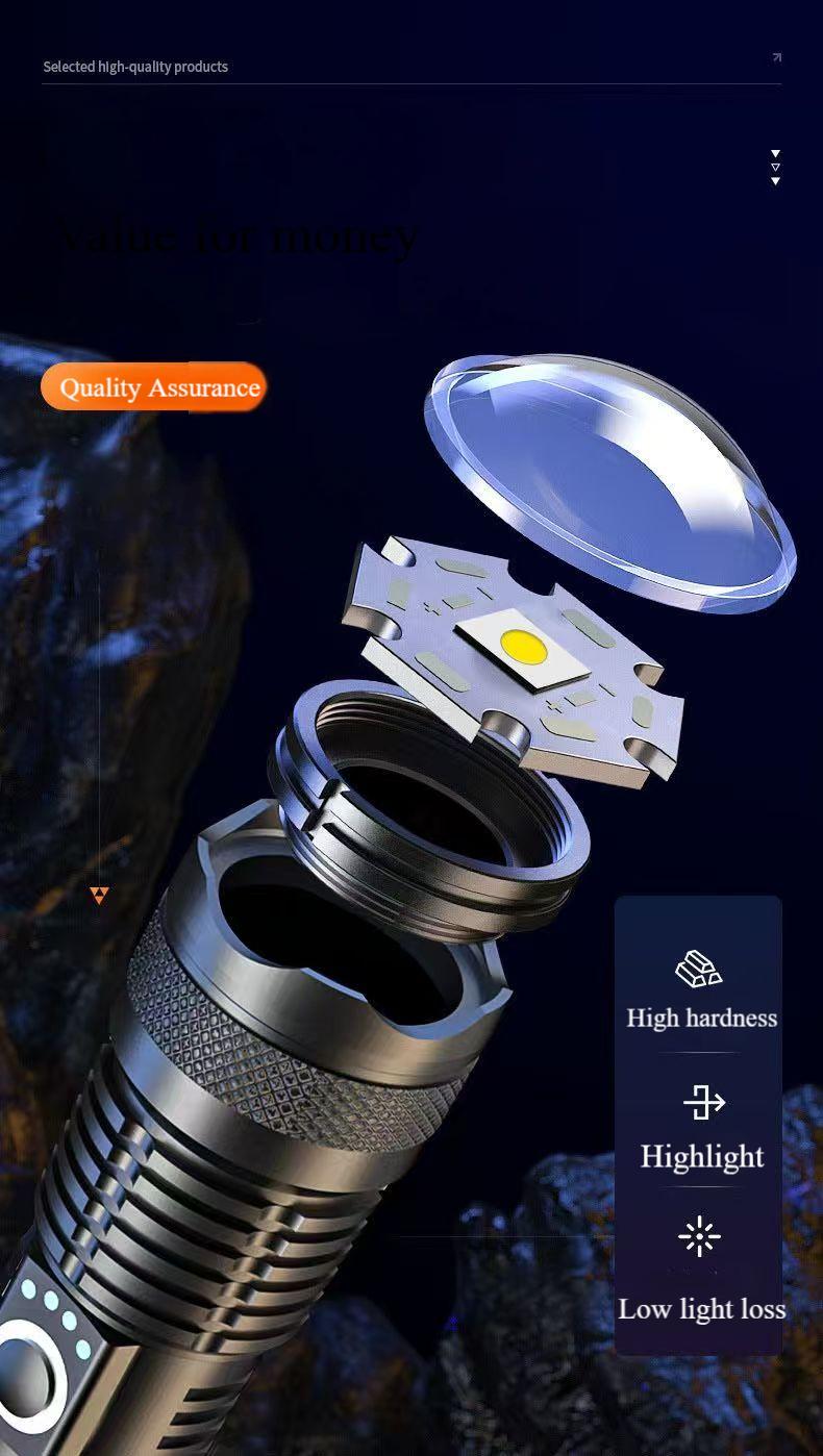 XTAUTO Super Bright 1500 Lumens LED Tactical Flashlight, USB-C Rechargeable Zoomable Waterproof EDC Flashlight with 5 Lighting Modes, Portable Handheld Torch Light for Camping Hiking Outdoor Adventure Home Emergency Use