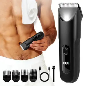 Cordless Electric Body Trimmer for Men – USB Rechargeable Hair Groomer with Smart Digital Display, Comfortable and Painless Grooming for Body Hair, Body Facial Trimmer