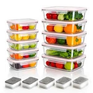 10-Piece BPA-Free Borosilicate Glass Food Storage Containers with Silicone Airtight Leak-Proof Lids, Safe Compact Stackable Kitchen Canisters, Microwave & Dishwasher Safe for Meal Prep, Fresh Produce & Snack Storage  temperature high