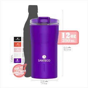 KARIBA Thermal Tumbler Series (12 oz/350 ml): BPA-free Wide Mouth Easy Flip Lid, Powder-coated Anti-slip Lightweight Double Insulated Steel | Water Bottles by Santeco