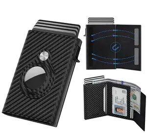 Upgrade Men's Smart Wallet for AirTag: Leather/Carbon Fiber, RFID, Slim (9-14 Cards), ID/Cash Slot wallet men Business Minimalist Bifold card capacity