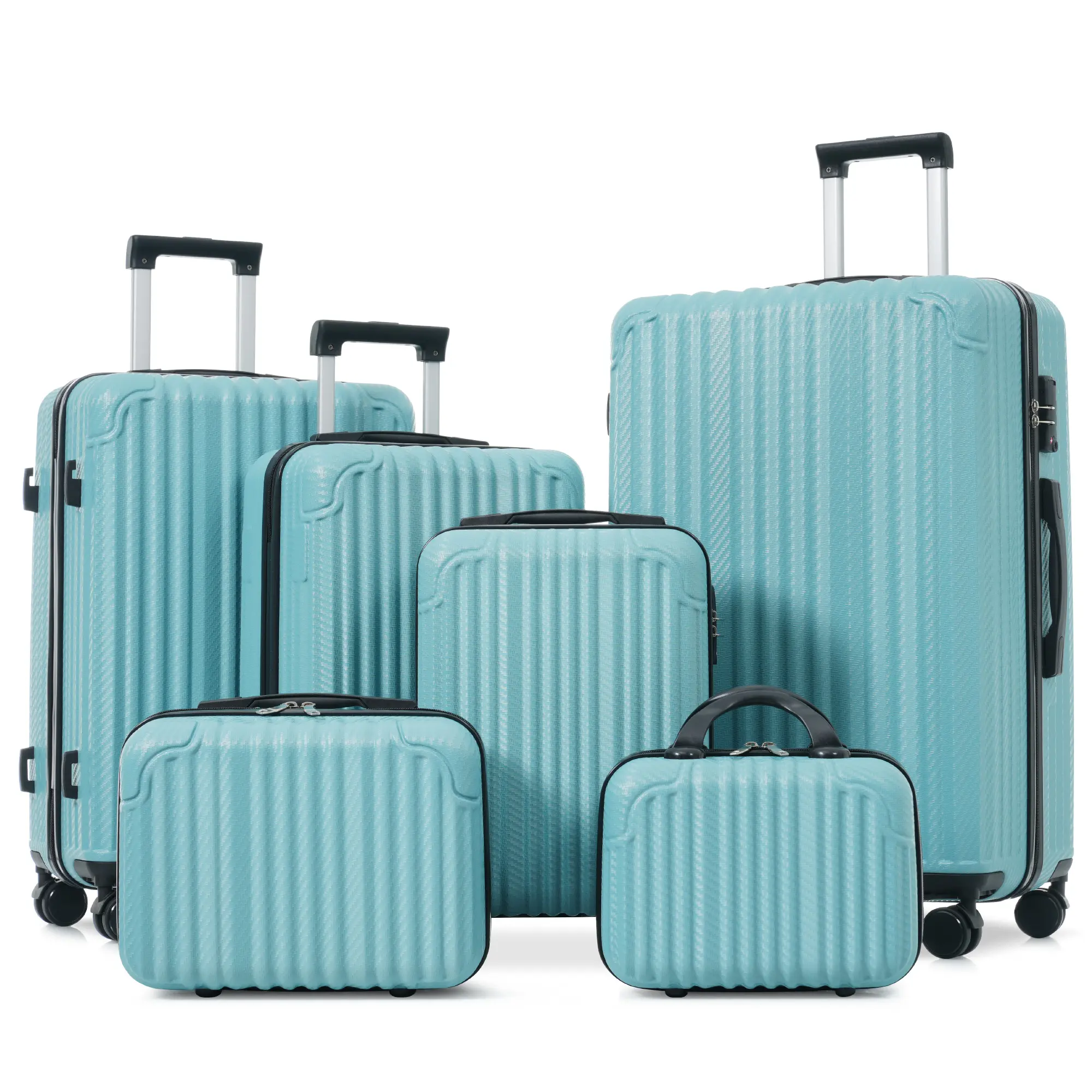 6-Piece Luggage set (12/14/16/20/24/28''), Lightweight and Durable ABS Suitcases with Spinner Wheels & TSA Lock，Stackable & Space-Saving，Gift for Back to School summervibes, fathersdaygift