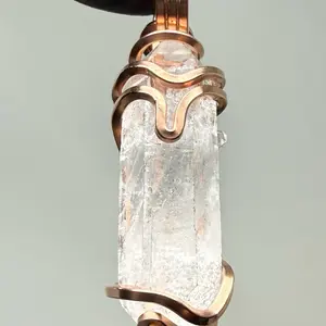 DT Natural Clear Quartz Copper PENDANT Artisan Crafted Unique Design Brazil Balance and Alignment Anniversary Auspicious Daily Birthday Engagement Wedding