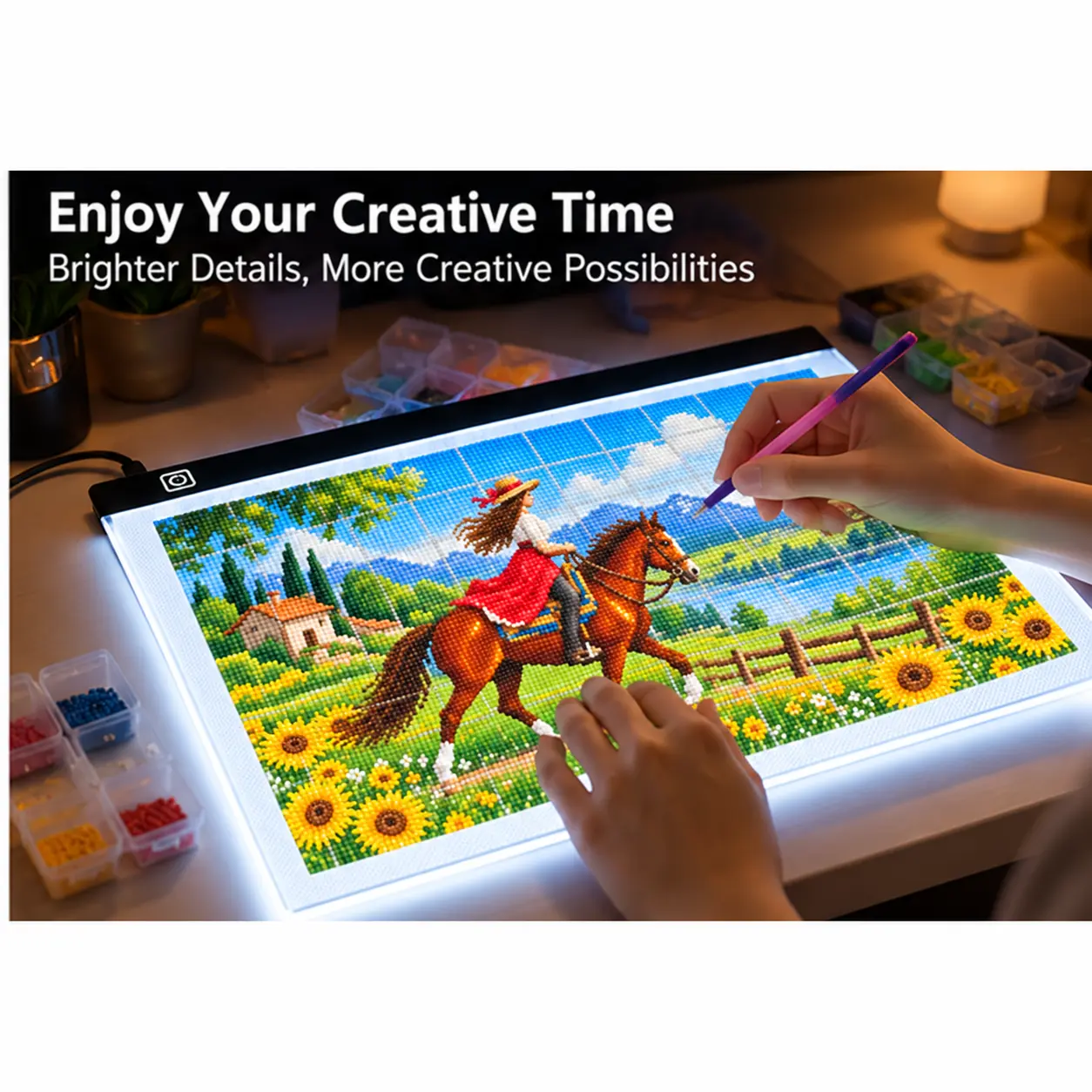 Large LED Light Pad for Diamond Painting & Tracing 24.64 x 16.49 inches 3-Level Brightness USB-C Powered with Adjustable Stand and Binder Clips