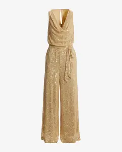 Sequin Cowl Neck Jumpsuit Gold