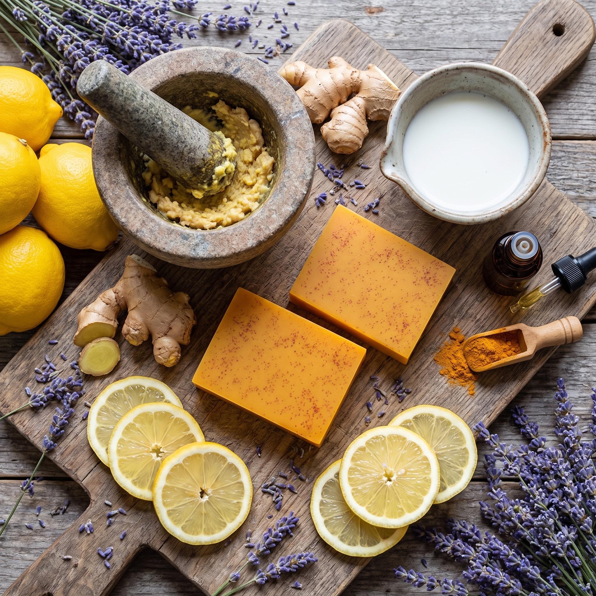 3PCS Lemon Turmeric KojicAcid Soap, Natural Organic Turmeric Face and Body Wash Soap Bar, Firm Pores, Even Out Skin Tone,Lemon Turmeric Glowing Skin Care Soap, Deep Clean