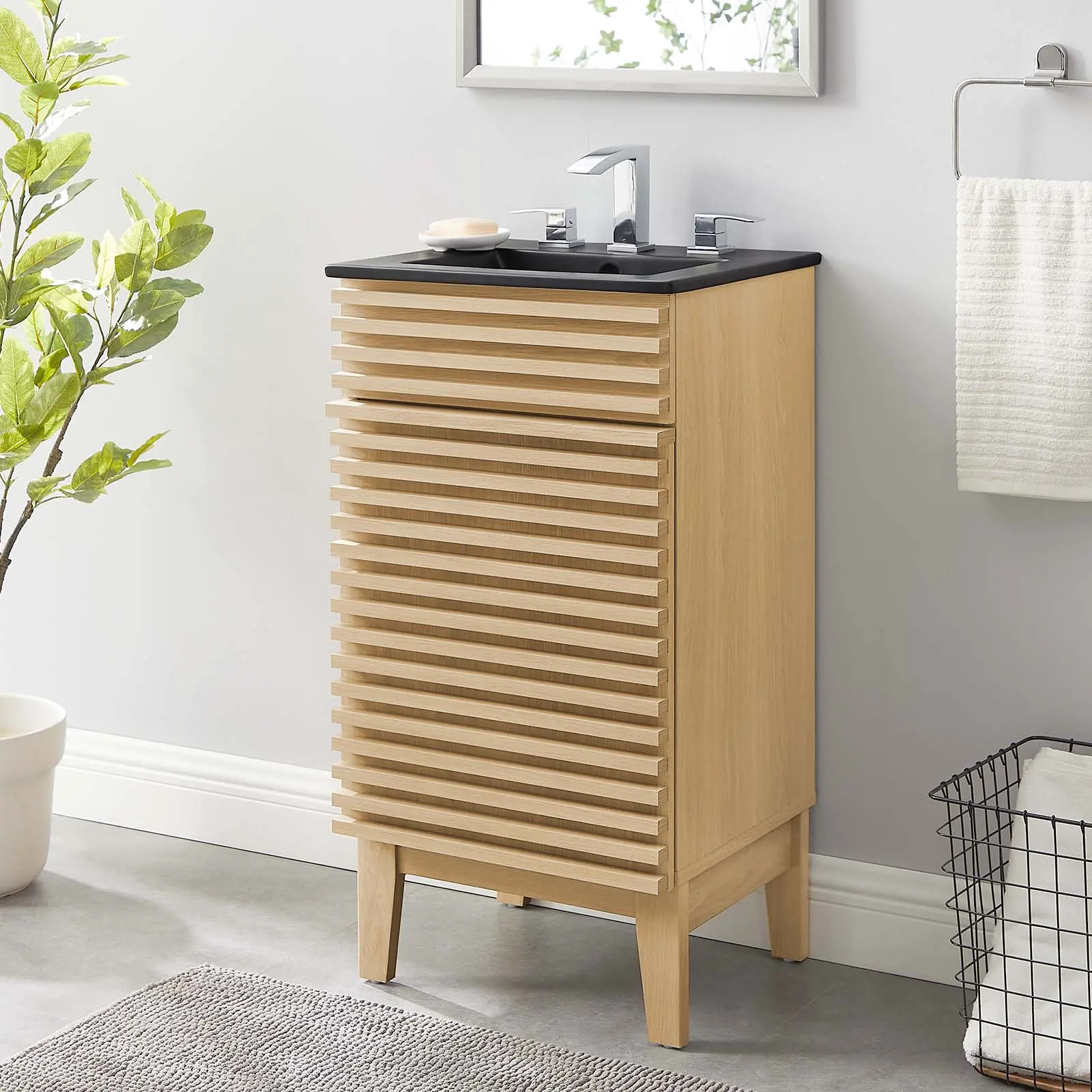 Modway Render 18" Bathroom Vanity in Oak Black Modway Render 18" Bathroom Vanity in Oak Black