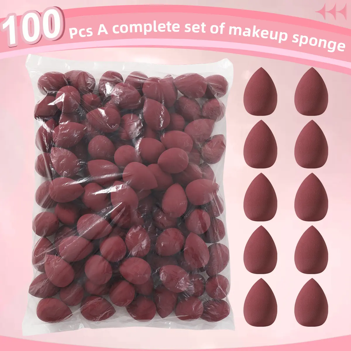 100pcs Polyurethane Makeup Sponge Set - Facial Tools with Large Smooth Powder Puffs, Soft Texture for Beginner Face Application