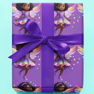 Purple Black Girl Magic Birthday Wrapping Paper, Melanin Girl Pride, African Gift Wrap, Kwanzaa, Ethnic Paper, Black African American Angel Teen