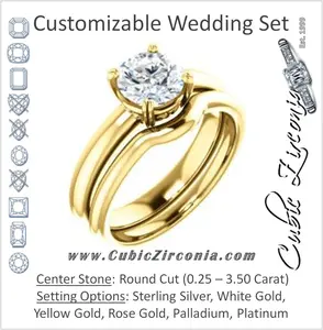 CZ Wedding Set, featuring The Marie Rosalind engagement ring (Customizable Round Cut Solitaire with Tooled Trellis Design)