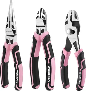 WORKPRO 3-Pack Pliers Set, Pink Tool Set Including Needle Nose & Diagonal Cutting & Slip Joint Pliers for Plumbing, Automotive and General Applications - Pink Ribbon