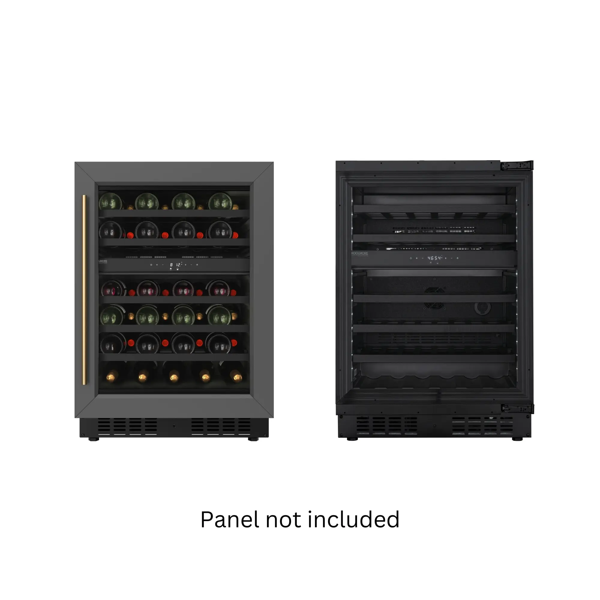 KoolMore Reserve 24 in. Under-Counter Panel-Ready Dual Zone Built-in Wine Cooler, 45-Bottle Capacity, Black, Silent Fan Cooling, Adjustable Height Beech Wood Shelves, Touch Sensor, Sound Alarm, Manufacturer Warranty (KM-CW46DZ-BPR)